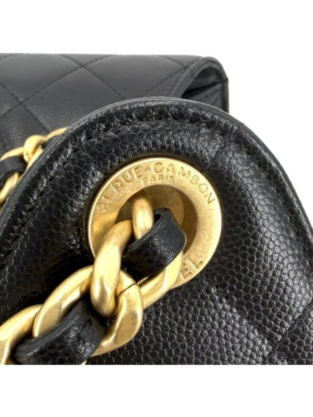 Chanel Shoulder Bag 25 Small Handle Chain CC Logo Caviar Leather Black Gold
